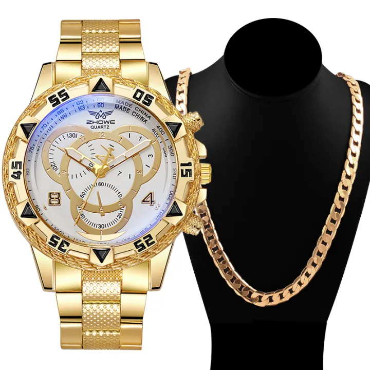 2Pcs/set%20Men's%20Watch%20Fashion%20Big%20Dial%20Male%20Business%20Dress%20Quartz%20Wrist%20Watch%20with%20Necklace%20-%20Image%202