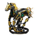 Mechanical horse building block model with movable limbs and lights, DIY dynamic assembly toy, programmable STEM education set.