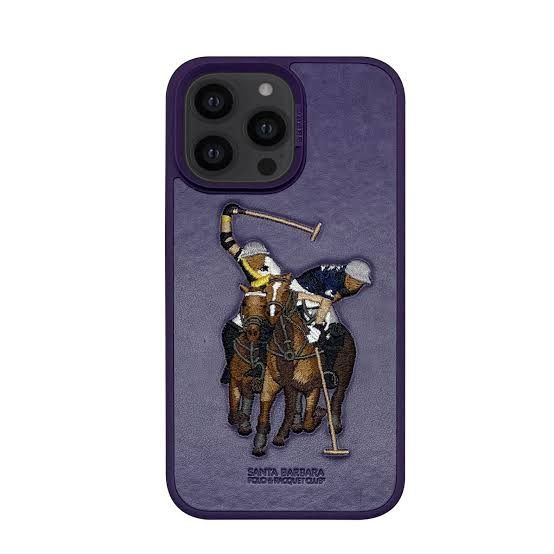14 Pro Max Santa Barbara Polo Jockey series Case Deep purple in genuine leather and 3d embroidery 100% original cover for apple iPhone 14 pro and 14 pro max