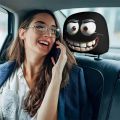 2pcs Smiley Face Printed Car Pillowcase Soft Comfortable Decorative Cushion Cover Auto Seat Headrest Washable Polyester Fabric.