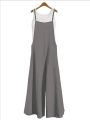 Women's Summer Sleeveless Jumpsuit Solid Color Wide Leg Bib Overalls Casual Loose Cotton Linen Straps Dungaree.
