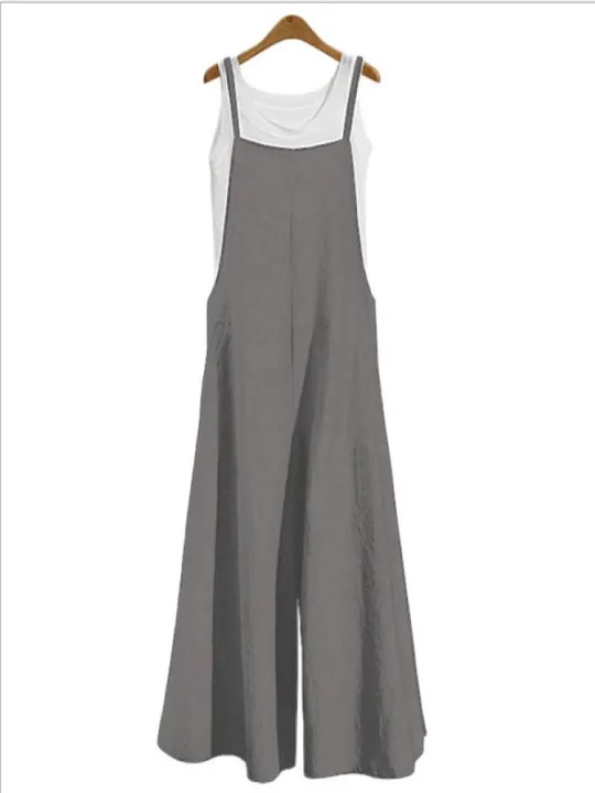 Women's%20Summer%20Sleeveless%20Jumpsuit%20Solid%20Color%20Wide%20Leg%20Bib%20Overalls%20Casual%20Loose%20Cotton%20Linen%20Straps%20Dungaree%20-%20Image%205