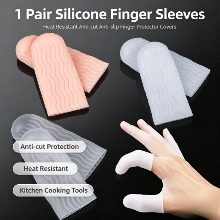 1 Pairs Silicone Finger Protector Sleeve Cover Anti-cut Heat Resistant Finger Sleeves Great Cooking Kitchen Tools