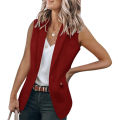 2023 Autumn New Style Sleeveless Solid Color Suit Collar Loose Cardigan Women's Wear. 