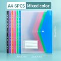 6 A4 Large Capacity Loose Leaf Folders with 11 Hole Binding Rings, Modern PP Material, Expandable Buttons and Label Pockets. 