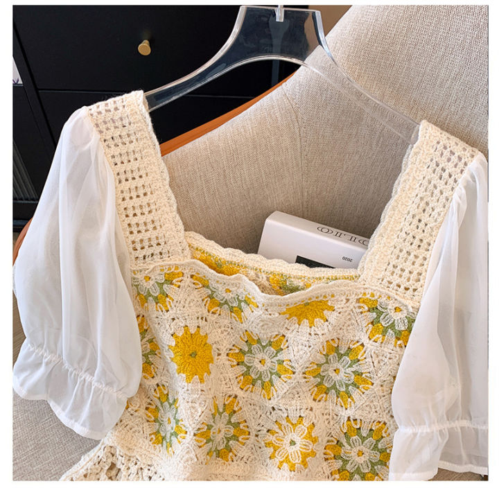 Granny%20Square%20Top%20Crochet%20Knit%20Hollow%20Out%20Embroidery%20Lace%20Square%20Neck%20Blouse%20Summer%20Women%20Teengirl%20Fairycore%20Outfit%20-%20Image%204