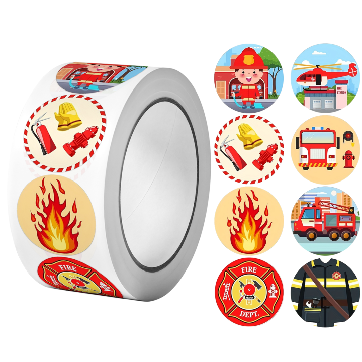 1Roll(500Pcs) Cartoon Fireman Police Stickers 16 Designs Decals Kids ...