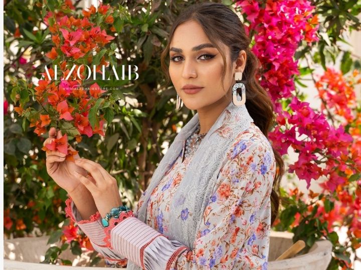 original Pakistani bamber shifon  embroidery border dupatta unstitched loan three piece