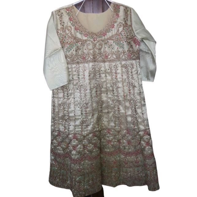 Party wear masoori fabric embroidered frock and sharara