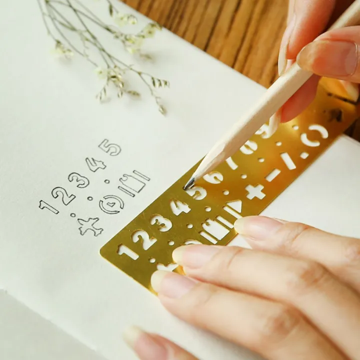 Avery Ruler Less Numbers 1pc Metal Brass Straight Ruler Alphabets & Arabic Numerals Bookmark ...