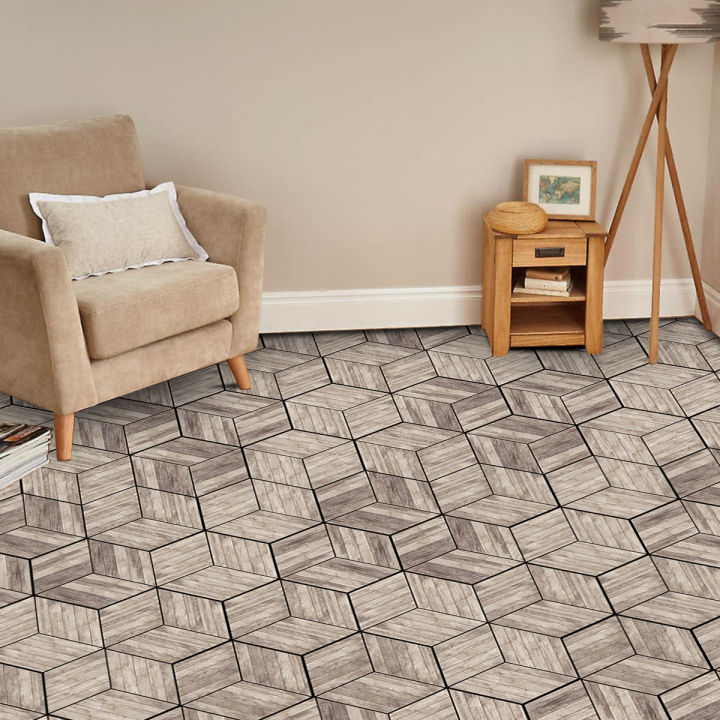 11PCS Wood grain hexagonal floor sticker, waterproof, nonslip home