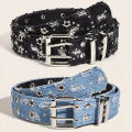 1PC New Fashion Luxury Belt Black Punk Accessories Blue Denim Girdle HipHop Y2k Star Hollowed Pin Buckle Waistband，For Men Women. 