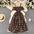 YuooMuoo Romantic Floral Print Long Summer Dress Women Fashion Off Shoulders Straps Vacation Beach Dress Korean Party Vestidos. 