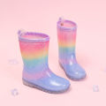 Four Seasons Cute Girls Rain Boots Rainbow Gradient Glitter Waterproof Non-Slip Toddler Kids Outdoor Rainy Day Shoes. 