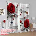 2pcs 2D flat printing Window Curtains Red Rose Butterfly Cubes Digital Printed Polyester Drapes Holiday Decorations Use for.