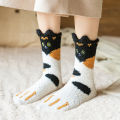 Cute Cat Paw Coral Velvet Winter Socks for Women | Warm & Fluffy Non-Slip Floor Sleep Socks. 