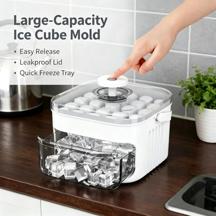 50 Grid Ice Cube Mold Large Capacity Reusable Ice Maker Household Food Grade Double-Layer Ice Storage Box Ice Cube Tray Mold