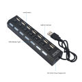 USB 2.0 HUB 7 Port Multiple Expander With ON/OFF Switch Multi USB Splitter HUB Adapter With LED Computer Accessories For Laptop. 