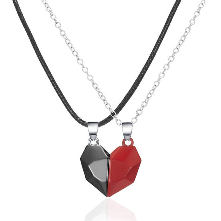2Pcs Matching Necklace For Couples Adjustable Magnetic Heart