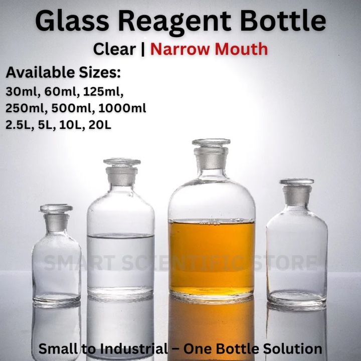Reagent Bottle Clear Glass Narrow Mouth Ground Glass Stopper 60ml 125ml ...