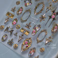 Elegant Oriental Metal Flower Frame Nail Stickers Crystal Rhinestone New Chinese Style 5D Design Self Adhesive Manicure Decal.