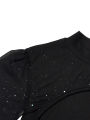 Women's Stand Collar Cape Mini Dress Sequins Sparkling Club Party Night Out Fitted Bodycon Elegant Autumn Winter.