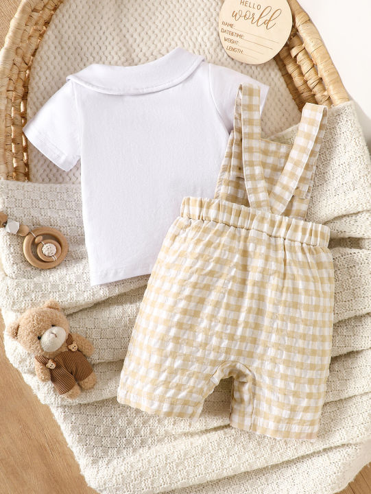 Summer%20newborn%20baby%20boy%20white-collar%20front%20open%20short%20sleeved%20shirt,%20apricot%20checkered%20cartoon%20bear%20embroidery%20pattern%202pieceset%20-%20Image%203