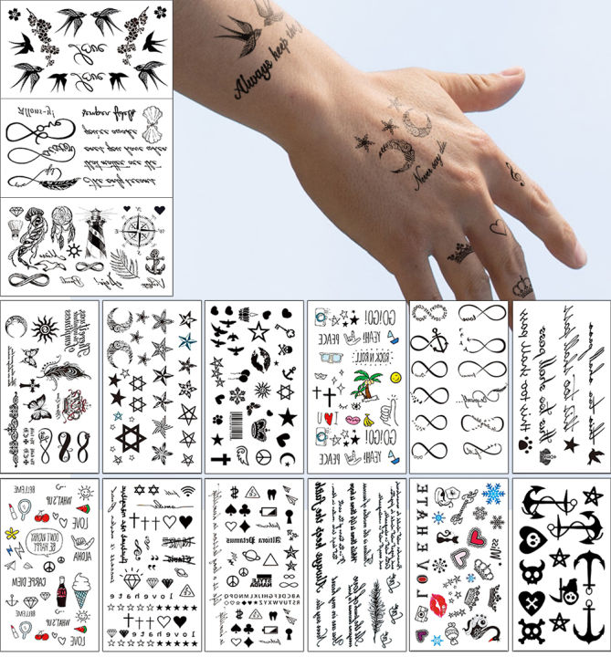 Waterproof Temporary Fake Flash Tattoo Sticker English Letter Star Moon