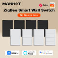 Manhot Tuya ZigBee US Smart Light Switch 1-4 Gang Push Button Wall Switch No Neutral Wire Required Work With Alexa Google Home lightify. 