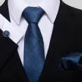 Newest Style Holiday Present  Tie Pocket Squares Cufflink Set Necktie Men Dark Blue Wedding Accessories Office Cravat. 
