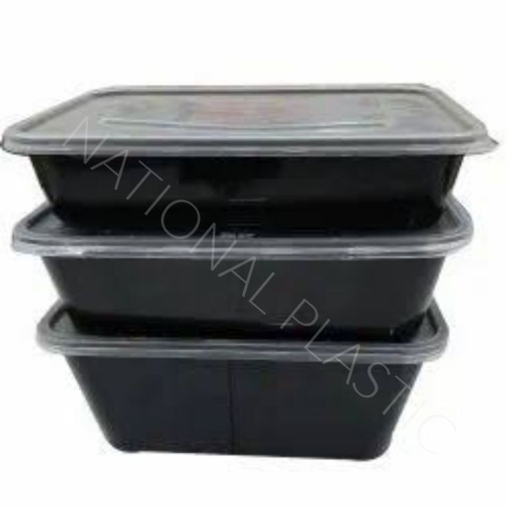 Rectangular Disposable Black Conatainer with Lid Pack of 50 pcs