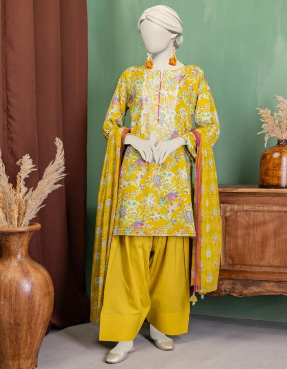 Junaid Jamshed Mustard Lawn Embroidered Unstitched 3 Piece Suit For Women And Girls - Designcode: Jlawn-S-25-3426 Racial-4