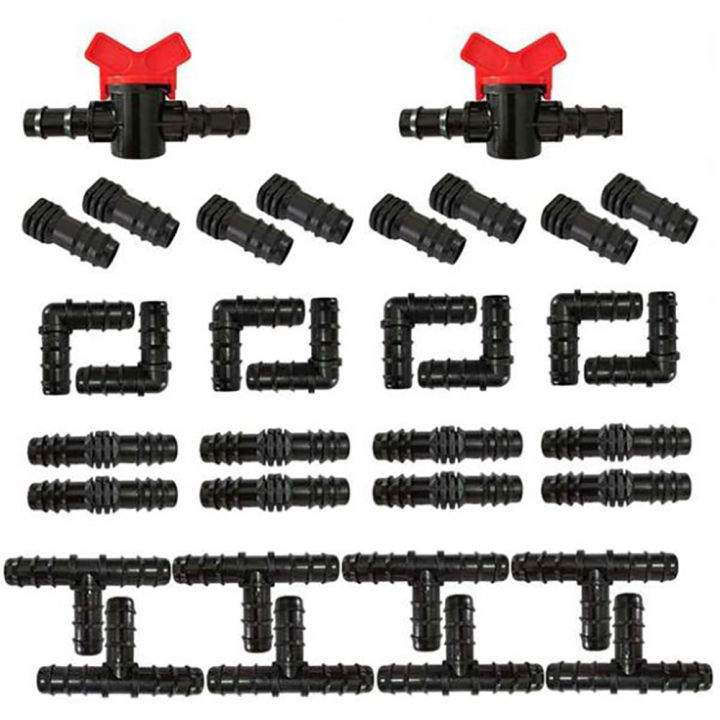34Pcs 1/2" Drip Irrigation Fittings Kit Straight Tee Elbow Plug For 1/2 Inch 16mm Tubing Garden Watering Hose Connect