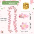 4,6 Pack Pack 11.8Ft Pink Cherry Blossom Flower Garland With 12Ft Lights String Light Hanging Artificial Pink Flower Garland Vines For Bedroom Japanese Cherry Blossom Flowers Decor Spring Floral Garland Decorations For Wedding Garden Arch Wall Home Party.. 