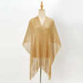 New Fashion Bright Silk Sunscreen Shawl Hijab Gold Silver Shiny Scarves For Women Lace Tassel Party Evening Dress Scarf. 