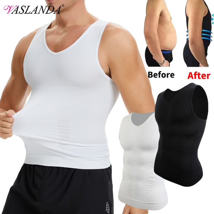 2pcs Men's V Neck Compression Shirt for Body Shaper Slimming Vest Tight Tummy Underwear Tank Top