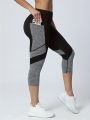 Women's Patchwork Pocket High Waist Yoga Pants Capri Leggings Tummy Tuck Sweatpants.