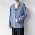 Korean Fashion Men's Shirt Spring Summer New Loose Casual Long-sleeved Lapel High Street Male Suit Shirt White Black Gray Green. 