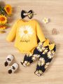 Baby and toddler daisy print letter long-sleeve romper and long pants set. 