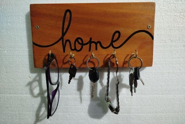 Wooden Wall Mount Key Holder with Shelf | Wooden Key Holder for Wall DIY | Five Key Hanger Point | Wooden Key Hanger with Shelf for Wall | Wooden Shelf.