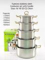 5 Pieces Stainless Steel Cookware Set with Handles - Sizes 16/18/20/22/24cm, Capacities 1150ml to 4250ml. 
