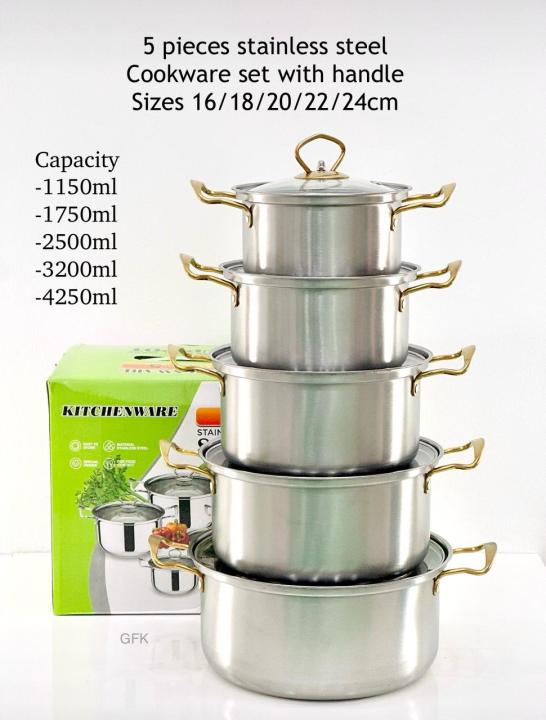 5%20Pieces%20Stainless%20Steel%20Cookware%20Set%20with%20Handles%20-%20Sizes%2016/18/20/22/24cm,%20Capacities%201150ml%20to%204250ml%20-%20Image%203