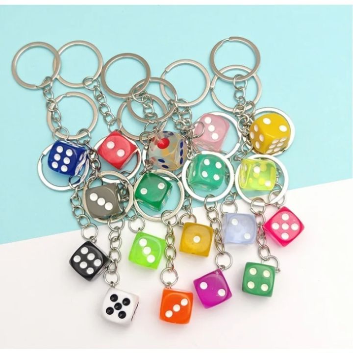 Creative Small Accessory for Car Keychain Mini Pendant Backpack Hangings Keyring Originality Acrylic Dice Key Chain Ring