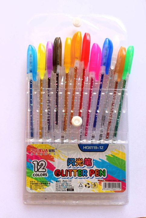 12 colors glitter pen, high quality glitter pens for arts and designing