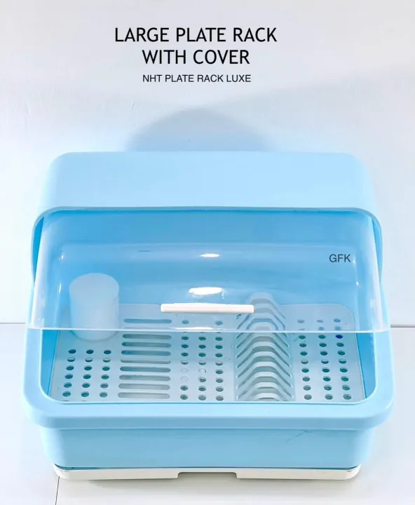 Plate Rack Transparent Container Large Kitchen Plate Rack with Transparent Dust-Proof Lid & Drip Tray ...