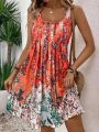 Plus Size 1XL-5XL Summer  Women Fashion Tropical Floral Print Casual Sleeveless Dress Sundress Female Bohemian Beach Dress Robe. 