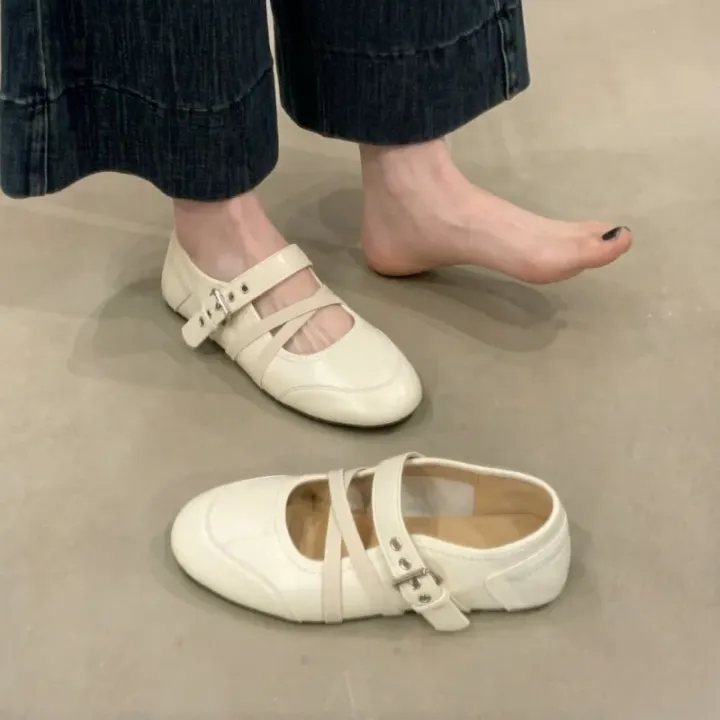 Women's%20Mary%20Jane%20Flats%20Retro%20Cross%20Strap%20Ballet%20Shoes%20Low-Cut%20Round-Toe%20Slip-on%20Pumps%20for%20Work%20&%20Casual%20-%20Image%204