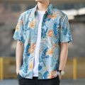 Summer loose vintage short sleeve men's shirt loose trend casual tie dye floral Hawaiian shirt Songkran. 