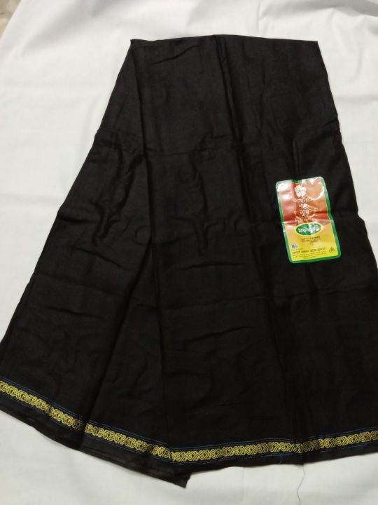 Amanat Shah solid black color lungi for men. black color lilen lungi for men soft and comfortable