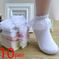 10 Pairs/lot Baby Girls Kids Socks Lace Ruffle Princess Mesh Children Ankle Short Breathable Cotton White Pink Blue Toddler Sock. 